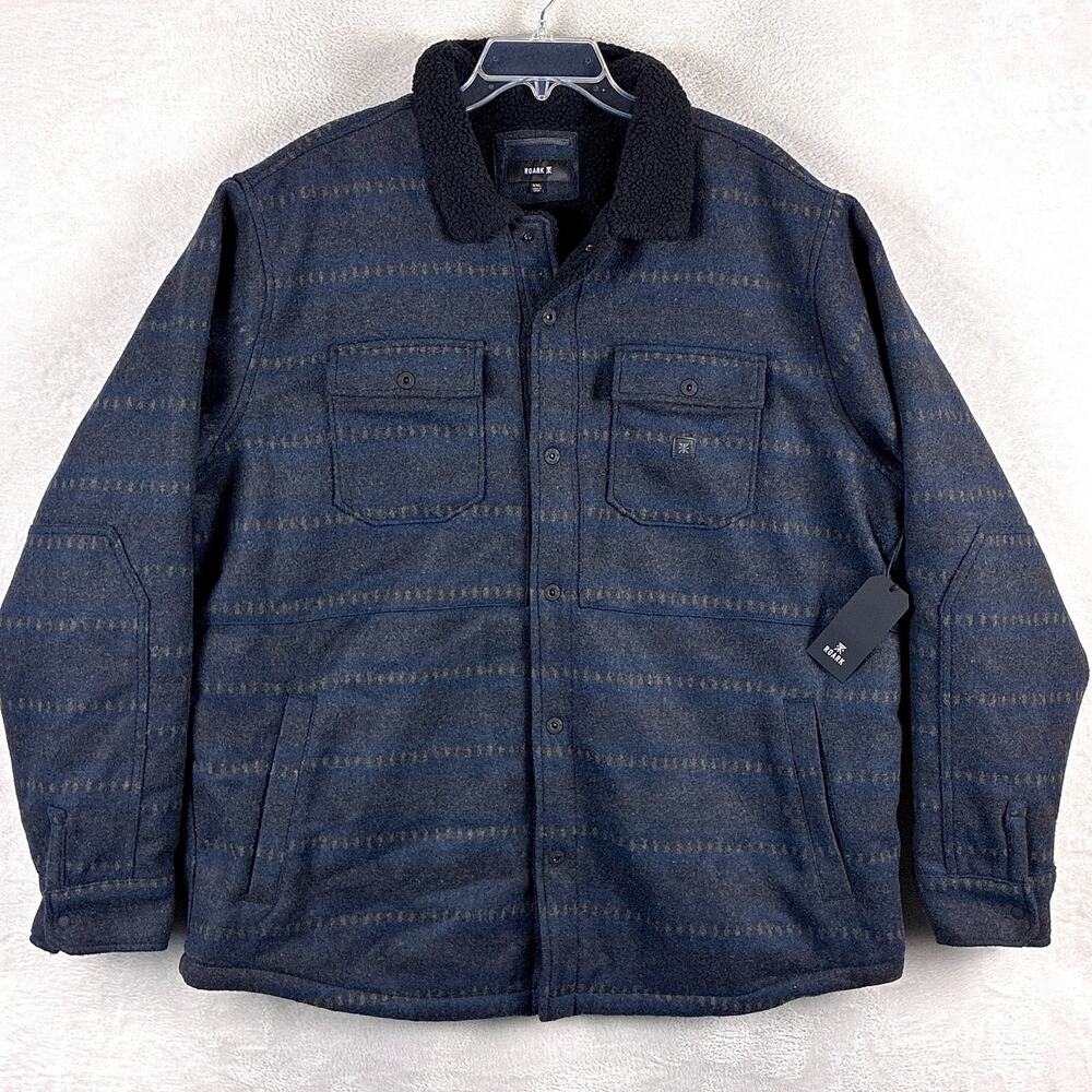 Roark Jacket Men XXL Blue Gray Stripe Hebrides Sherpa Lined Wool Blend Huckberry